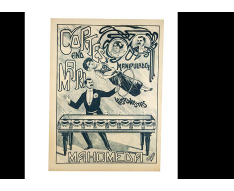 Spanish Magic Poster c' 1900's For the illusionists Cortes &amp; Mari, the poster showing a scene form a levitation act, post