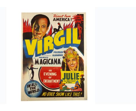 Virgil Magic poster c' 1950's A large colourful generic poster promoting Virgil's "Magicana" touring show. The poster present