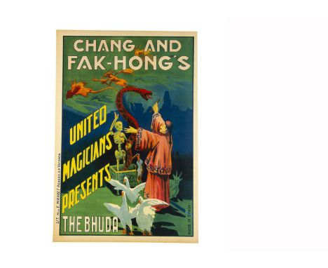 Chang &amp; Fak-Hong Magic Poster c' 1920's The two magicians staging a show called "The Budha", this Valencia Spanish printe