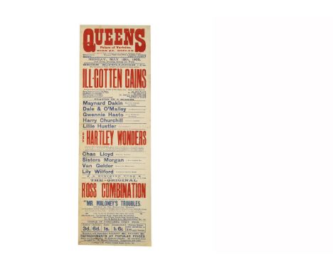 Vintage Magic Poster 1902 Variety bill at the Queens Palace Of Varieties, Poplar, May 1902, with an array of diverse performe