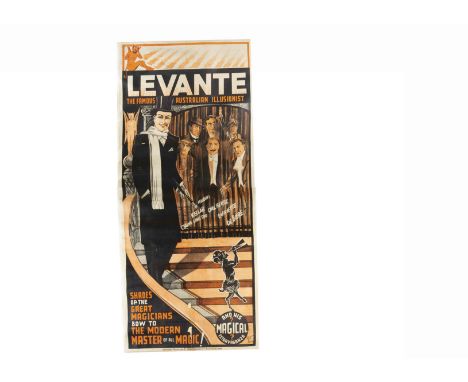 Levante Magic Poster c' 1930's Large British three sheet poster with a prominent image of the "Famous Australian Illusionist"