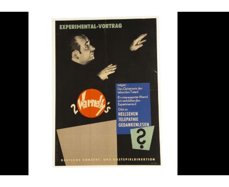 German Magic Poster c' 1960's The poster promises amazing experiments of clairvoyance, telepathy &amp; mind-reading &amp; the