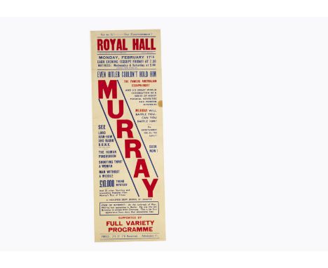 Murray Magic Poster c' late 1940's-early 50's Murray at the Royal Hall (?) England, the poster with various WWII references: 
