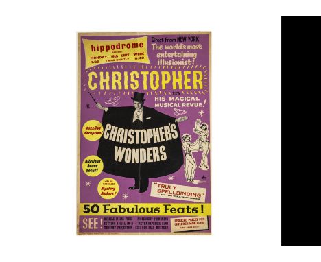 Christopher's Wonders Magic Poster c' early 1960's American magician Christopher (Milbourne Christopher 1914-84) with "His Ma