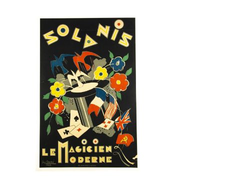 French Magic Poster 1945 For "Solanis - Le Magicien Moderne" &amp; presenting the image of colourful birds &amp; flowers emer