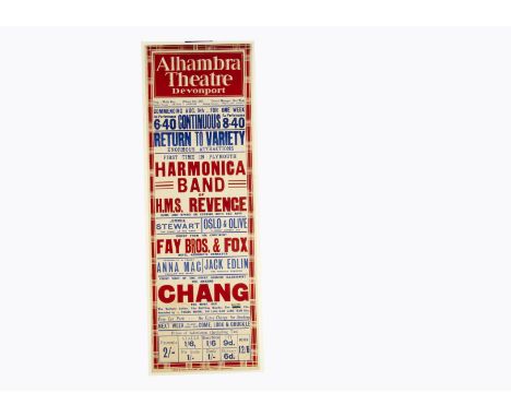 Chang Magic Poster c' 1920's-30's Variety bill for the Alhambra Theatre, Devonport, England with the "Chinese Illusionist" Ch