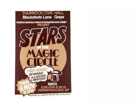 Magic Circle Poster c' 1970's "Stars Of The Magic Circle" appearing at Thurrock Civic Hall  with "Two Hours Of Magic, Illusio