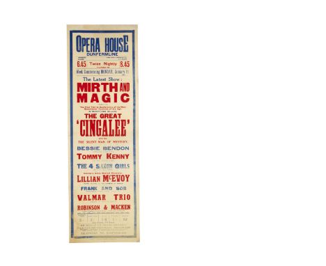 The Great Cingalee Magic Poster 1937 At the Opera House, Dunfermline, Jan 1937, a Variety bill headed by the "Chinese" illusi