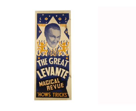 The Great Levante Magic Poster c' 1950 Showing the magician with flames &amp; devilish creatures directly under his image for