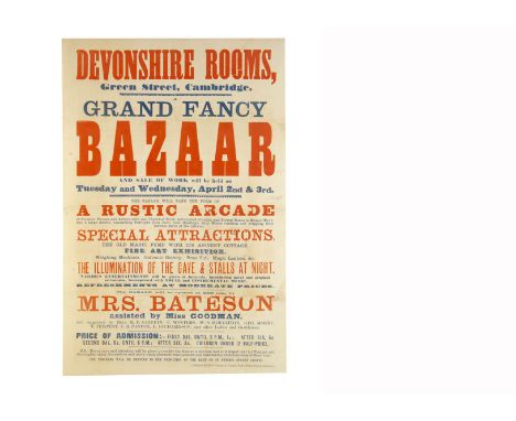 Cambridge Grand Bazar Poster 1889 Including a variety of attractions including "The Old Magic Pump With Its Ancient Cottage",