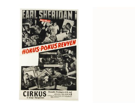 Earl Sheridan Magic Poster c' 1950's Danish printed poster for the Earl Sheridan Hokus-Pokus Revue at the Cirkus Djurgarden S