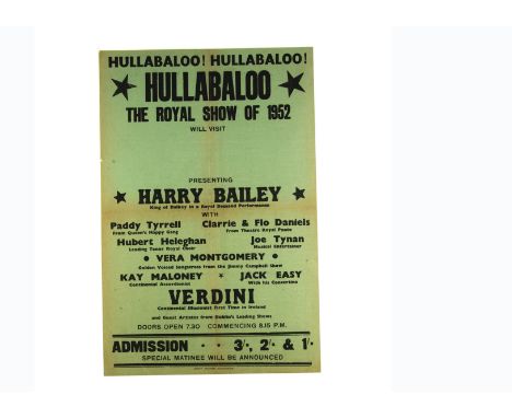Irish Magic Poster 1952 Entitled "Hulabaloo - The Royal Show Of 1952" being a touring Variety show, the poster with a blank f