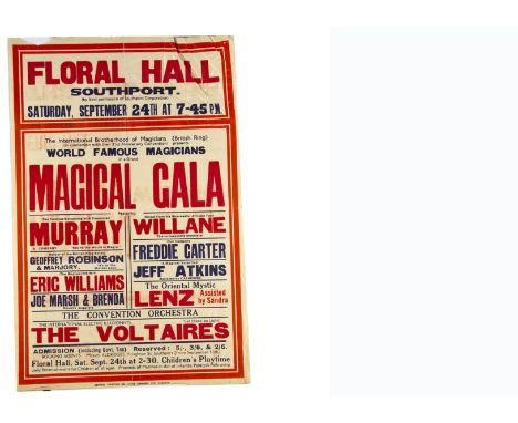 Murray Magic Poster c' 1950's At the Floral Hall, Southport, a "Magical Gala" headlined by Murray, with support from the like