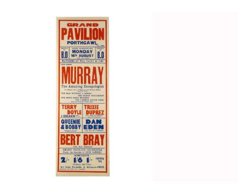 Murray Magic Poster c' 1930's Variety bill at the Grand Pavilion Porthcawl starring Murray "The Amazing Escapologist", the po