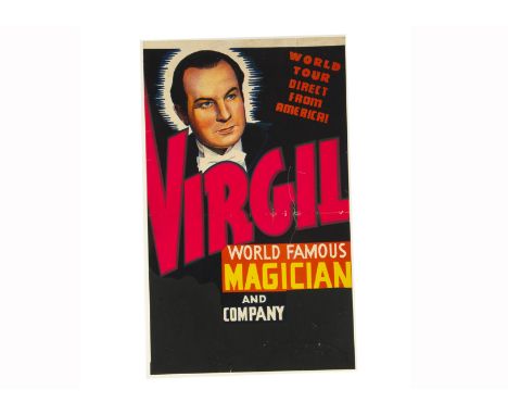 Virgil Magic Poster c' 1955-57 Virgil (Virgil Harris Mulkey 1900-89) World Tour poster (probably English) showing the America