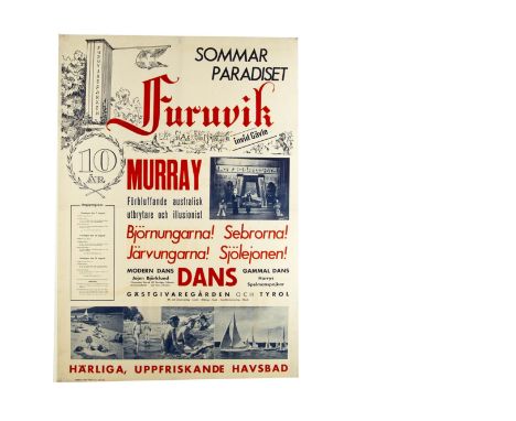 Murray Swedish Magic Poster c' 1946 A large poster promoting shows at the Swedish resort Furuvik Park with printer's details 