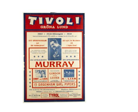 Murray Swedish Magic Poster c' 1950's At the Tivoli, Lund, Sweden, the poster presenting a photographic image of the Australi