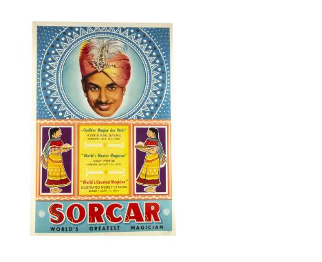 Two Sorcar Magic Posters c' early 1950's One heralding Sorcar as the "World's Greatest Magician" with critical plaudits attac