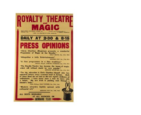 Chris Charlton Magic Poster 1935-36 A companion piece to the previous Lot but this focusing purely on the star magician Chris