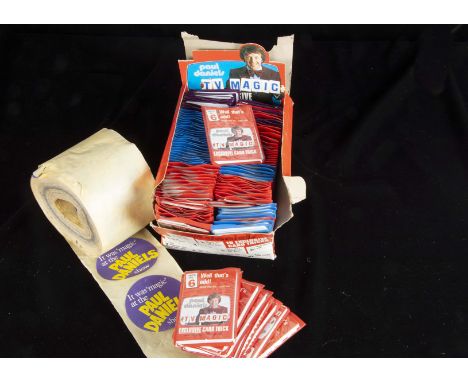 Tricks, A box of assorted Paul Daniels TV Magic Tricks in plastic pockets approx 150  and a roll of stickers, 