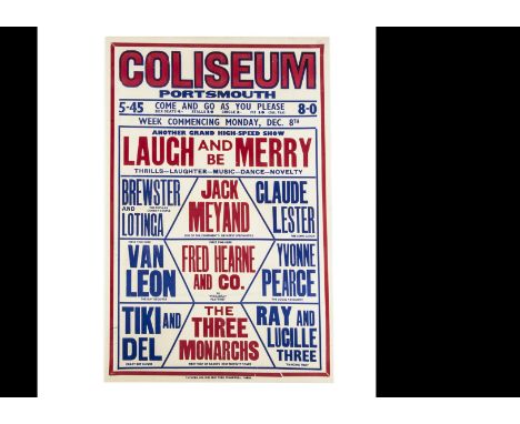 Portsmouth Magic Poster c' 1950's A Variety bill at the Coliseum Portsmouth including an array of comedians &amp; singers, pl