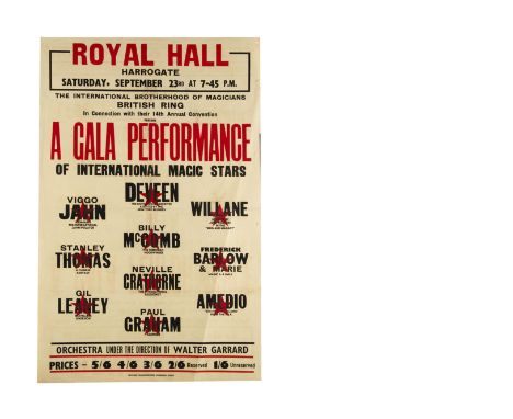 Harrogate Magic Poster c' 1967 For a "Gala Performance Of International Magic Stars" including Deveen, Viggo Jahn, Nevill Gra