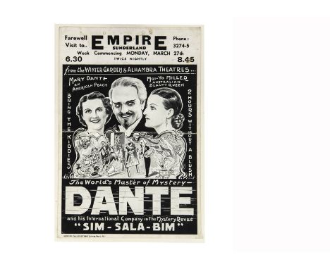 Dante Magic Poster 1939 For the Danish-American's "Sim-Sala-Bim" mystery revue at the Sunderland Empire March 1939. The poste