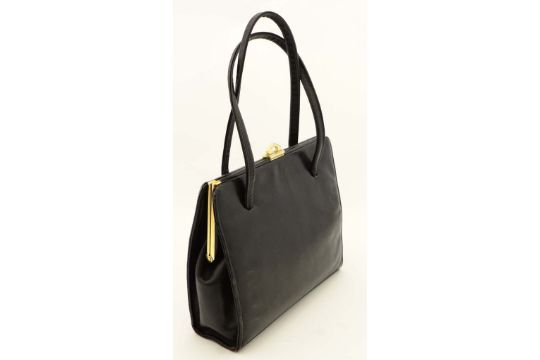 A Black Leather Handbag By Ackery London With Fabric Lining Previous