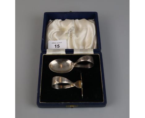 Hallmarked silver christening set spoon and food pusher 