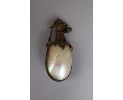 Victorian mother of pearl and gilded scent bottle 