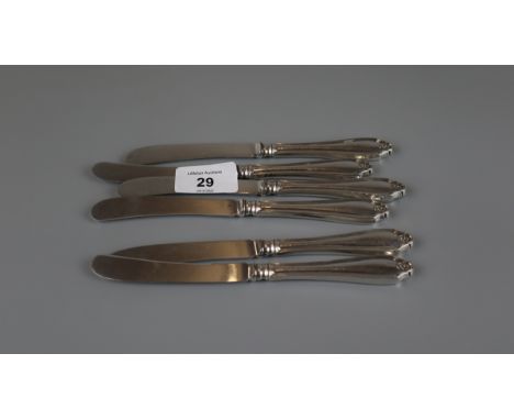 Set of six hallmarked silver handled butter knives 