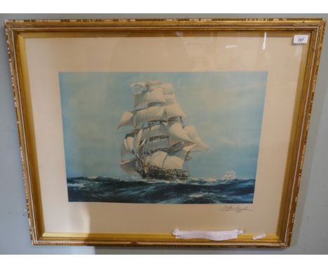 Signed print - 2 Clipper Ships dated 1926 