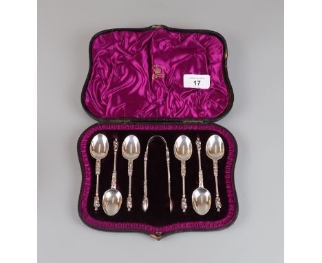 Cased hallmarked silver apostle teaspoon and sugar nip set 