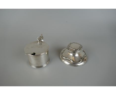 Hallmarked silver inkwell together with hallmarked silver salt