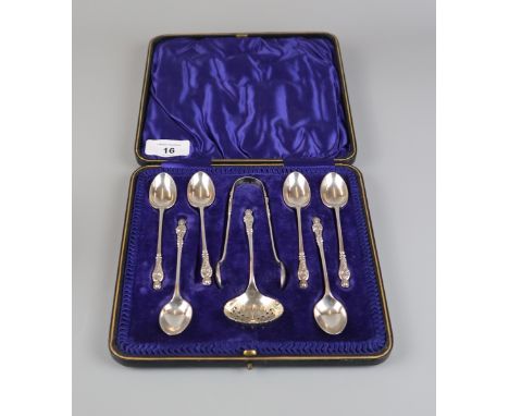 Cased hallmarked silver apostle teaspoon, strainer and sugar nip set - Approx 125g 