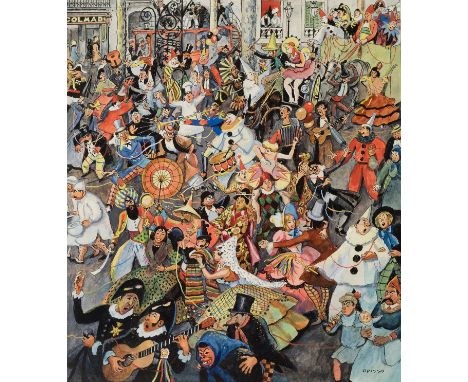 RICARDO OPISSO I SALA (Tarragona, 1880 - Barcelona, 1966)."Carnival".Ink and watercolour on paper.Signed in the lower right c