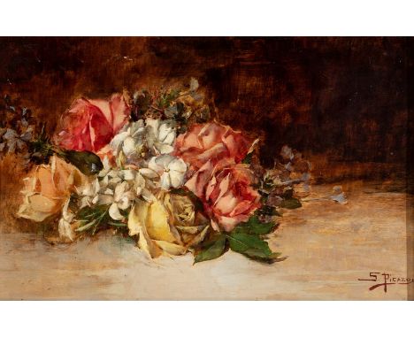 PEDRO SÁNCHEZ PICAZO (Balsapintada, Fuente Álamo, 1863-Murcia, 1952)."Flowers".Oil on panel.Signed in the lower right corner.