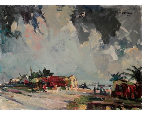 JUAN BAUTISTA PORCAR RIPOLLÉS, (Castellón de la Plana, Castellón, 1889 - 1974)."Port landscape".Oil on canvas.Signed in the u