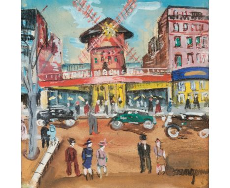 LUCIEN GENIN (Rouen, 1894 - Paris 1953)."Moulin de la Galette.Watercolour and charcoal on paper.Signed in the lower right cor