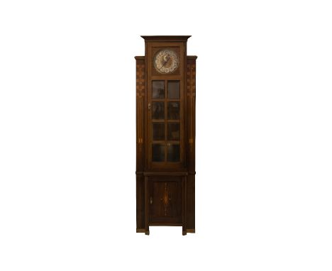 Art Deco Pendeluhr circa 1920, Pendeluhrwerk mit Gewicht,  Gitterglastuere im mittelern Teil und 1 Tuere im im unterenTeil, f