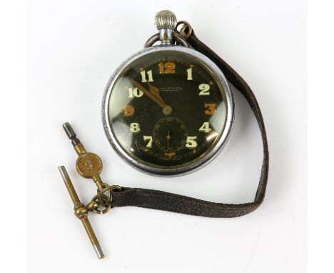 Jaeger Lecoultre, a Military open face pocket watch the signed black dial with roman numeral hour markers, subsidiary seconds