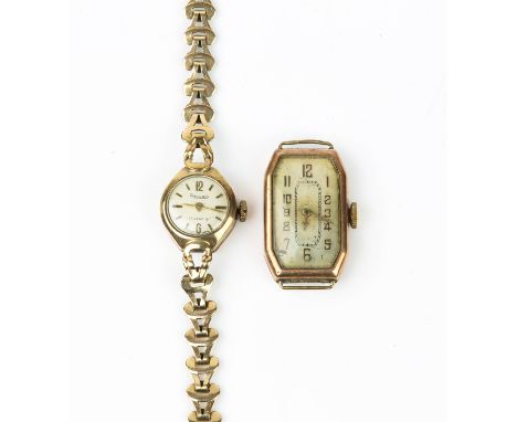 Two watches, a small ladies rotary watch, case stamped 9ct with a  rolled gold bracelet, together with a watch without a stra