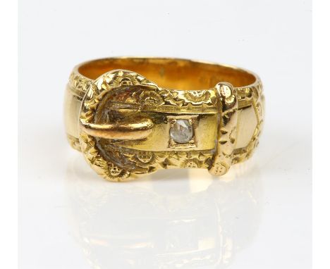 Buckle ring, set with a rose cut diamond, in 18ct yellow gold, ring size M