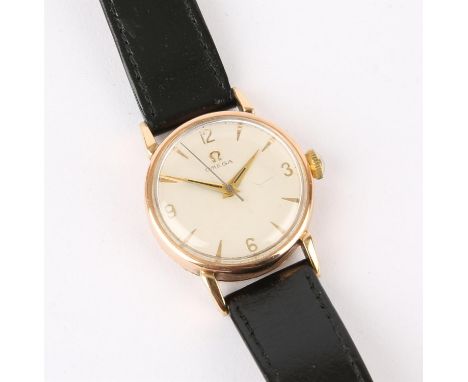 Omega wristwatch, a gentleman's gold wristwatch, the signed dial with baton and Arabic hour markers, dagger hands and centre 