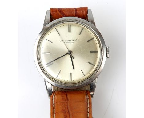 International watch company, A gentleman's stainless steel wristwatch, the signed dial with baton hour markers, and centre se
