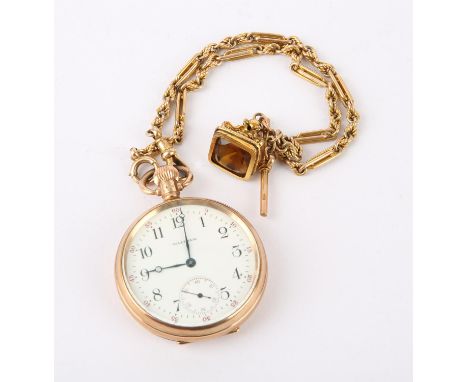 Waltham open face pocket watch, the signed dial with Arabic hour markers, subsidiary seconds dial, blued steel hands, lever w
