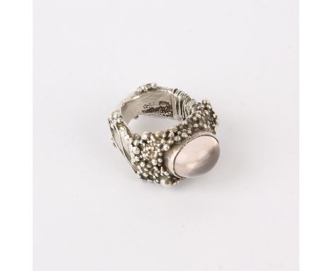 Silver ring by Michael A Bolton, set with an oval moonstone, approximate ring size Q/RCondition Report:  Gross weight 40.4 gr