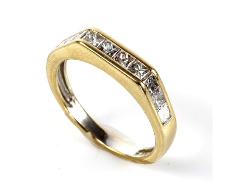 Diamond half eternity ring, ten princess cut diamonds channel set in tested 18ct yellow gold, estimated total diamond weight 