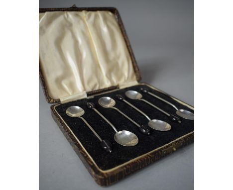 A Set of Six Cased Coffee Bean Finial Spoons, Birmingham 1926 