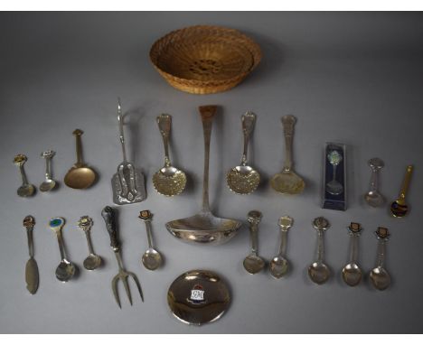 A Collection of Various Silver Plated and Other Cutlery to include Large Silver Plated Ladle, Fish Server, Berry Spoons, Souv